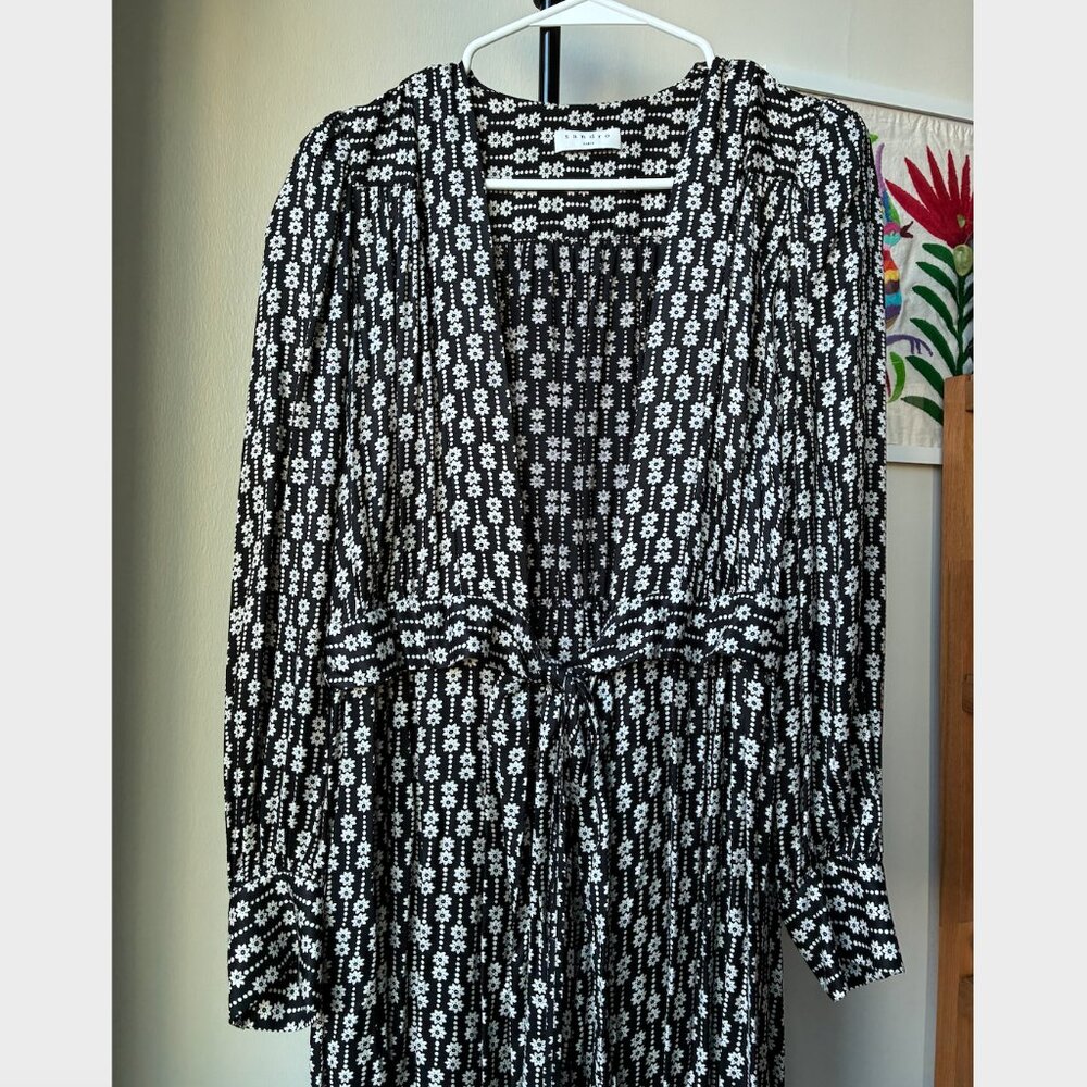 Sandro Black and White Floral Belted Maxi Wrap Dress - Size EU 36 - Picture 4 of 12